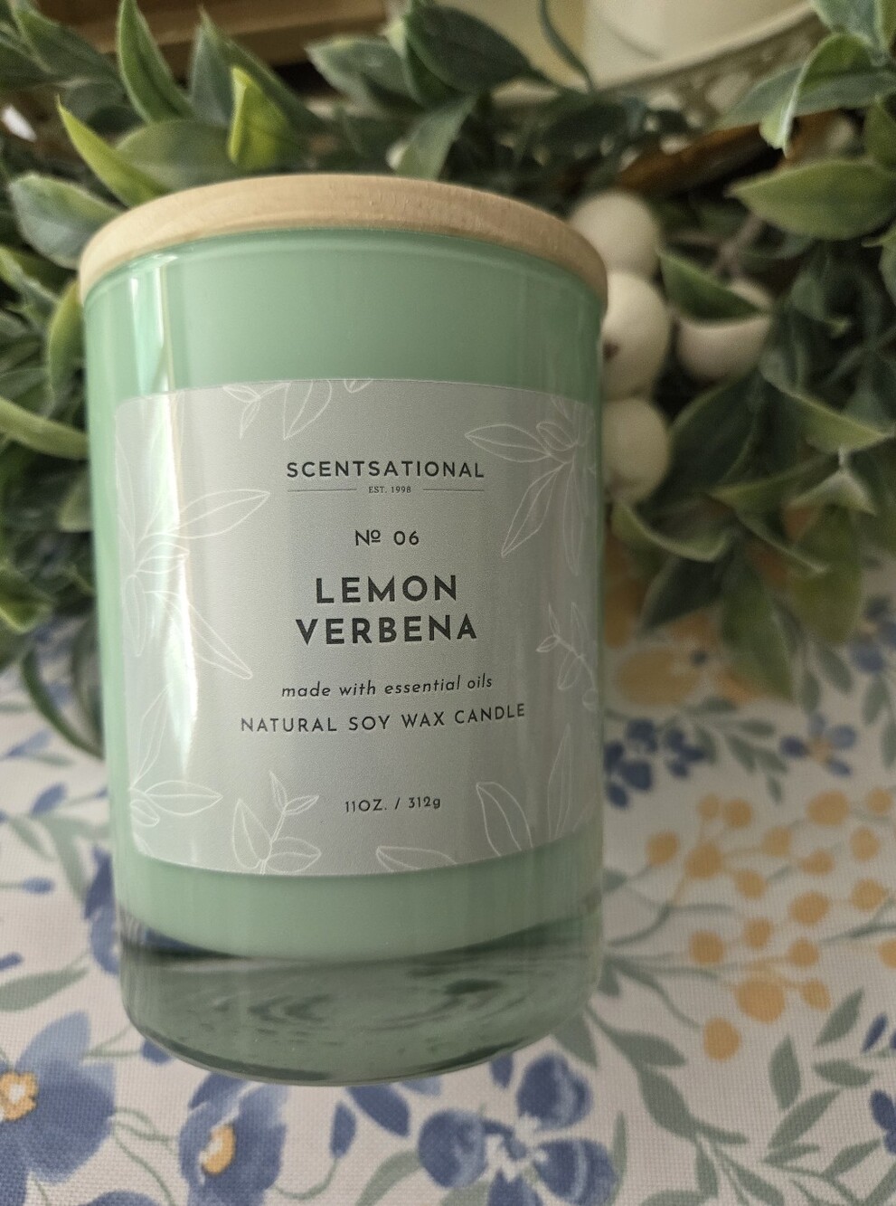 Scentsational Lemon Verbena Soy Candle - Mint Green Jar